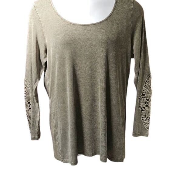 TORRID Plus Size Cotton Modal Green Ribbed Scoop Neck Crochet Long Sleeve Top 3X - Picture 2 of 14